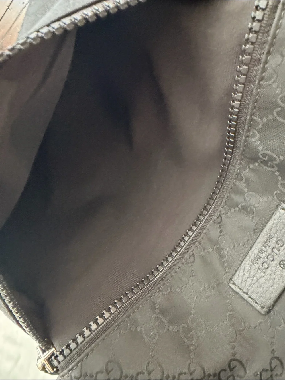 Gucci Black GG Nylon Messenger Crossbody with Striped Strap